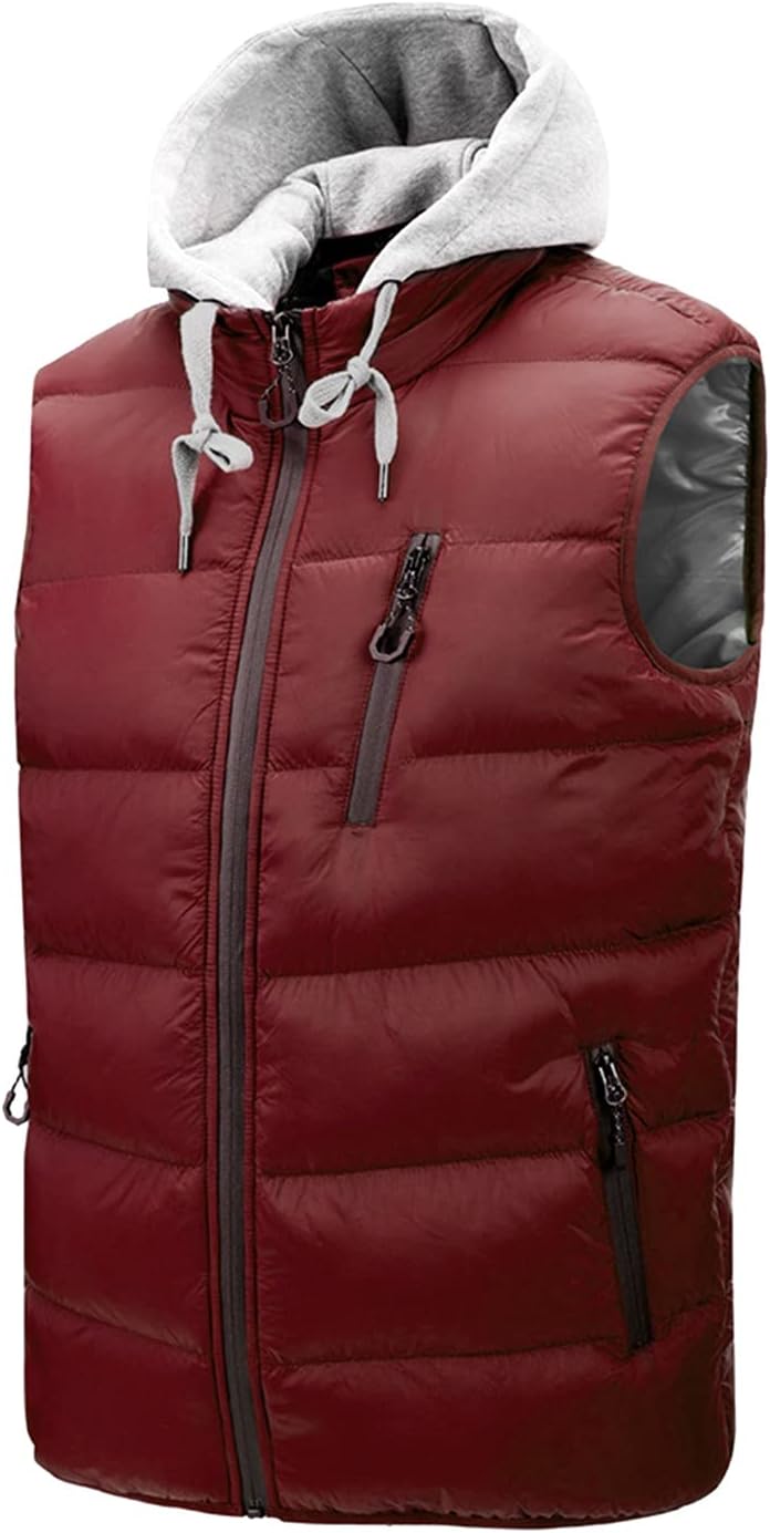 FSFA – Doudoune sans manches à capuche pour homme – Gilet chaud zippé color-block pour l’hiver