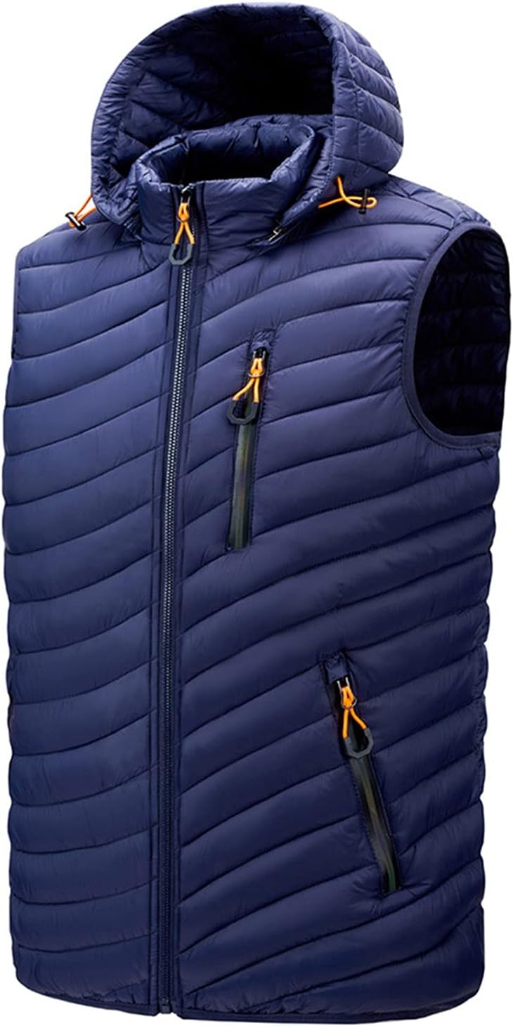 FSFA – Doudoune sans manches à capuche pour homme – Gilet chaud zippé color-block pour l’hiver