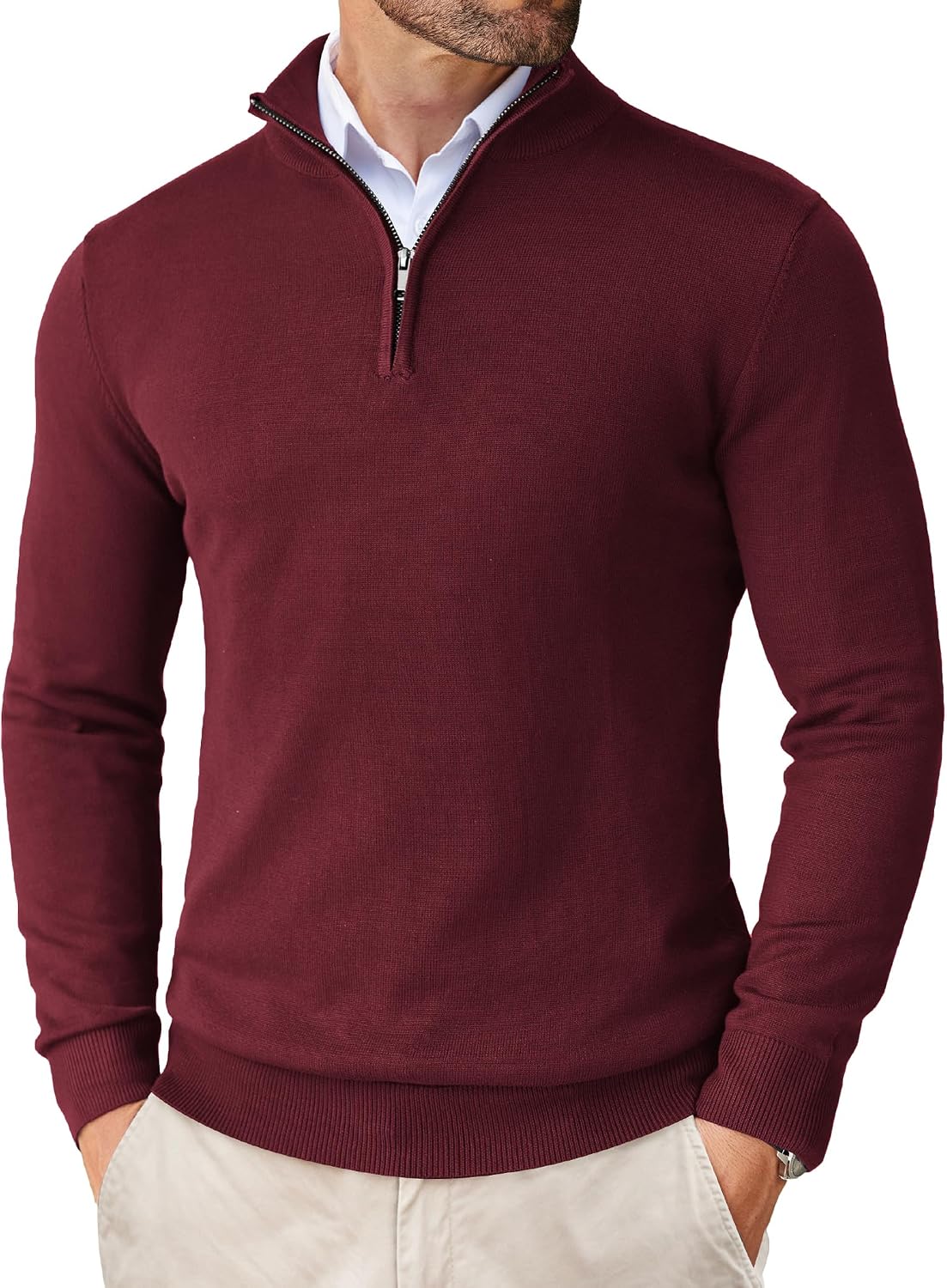COOFANDY – Pull Homme Tricoté à Col Montant Zippé – Maille Noire Casual & Élégante