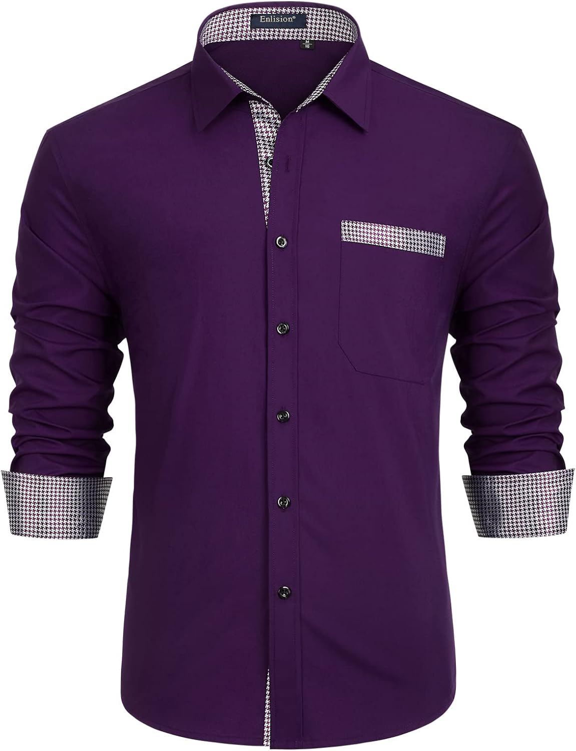 Enlision – Chemise Homme Coupe Droite à Manches Longues – Élégante, Contrastée & Business avec Poche