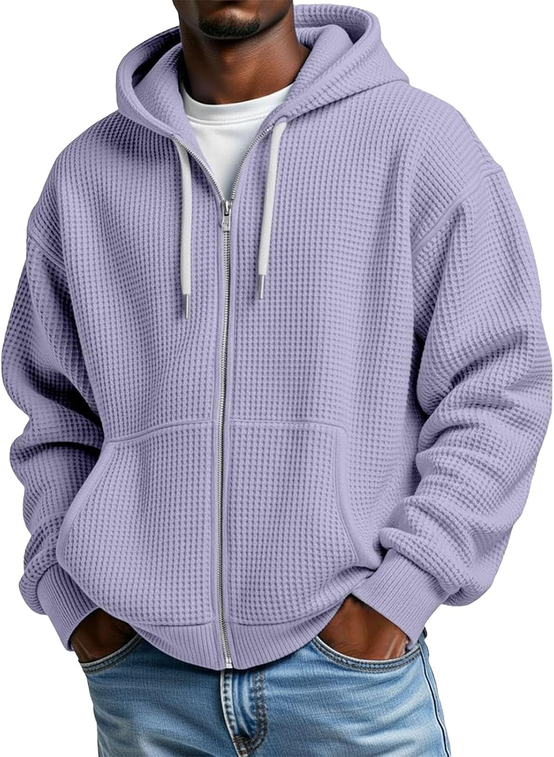 Veste homme à capuche zippée, coupe oversize gaufrée