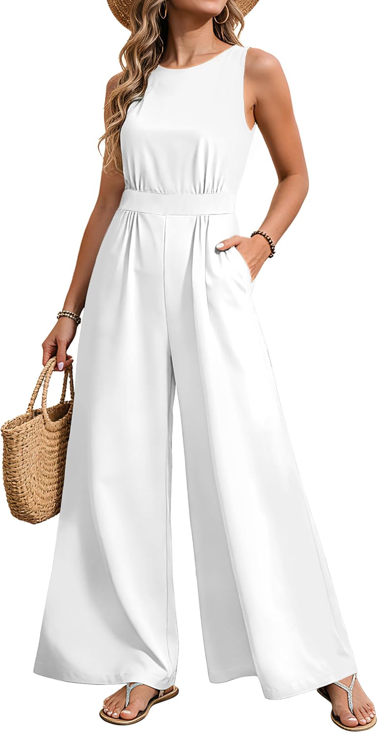 💙 AGERWAY – Combinaison Femme Fleurie Bleu Marine, Taille Smockée & Pantalon Large