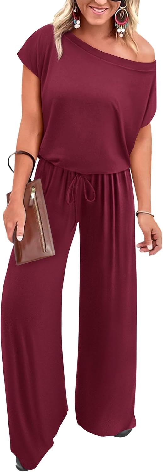 🖤 KIRUNDO – Combinaison femme épaules dénudées, taille ajustable et pantalon large avec poches