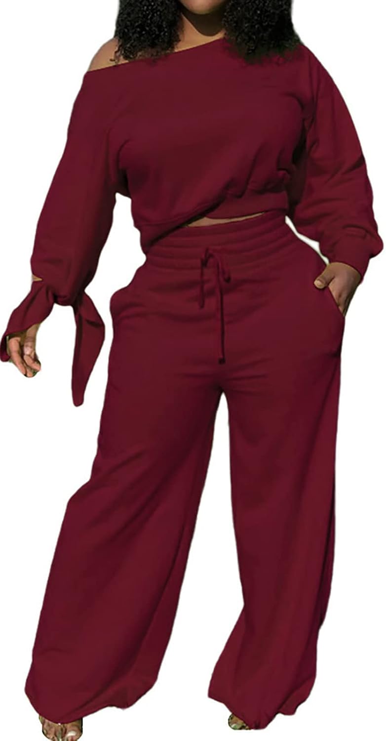 SexyCherry – Ensemble femme 2 pièces épaules dénudées, sweat & pantalon de jogging à cordon – Casual chic