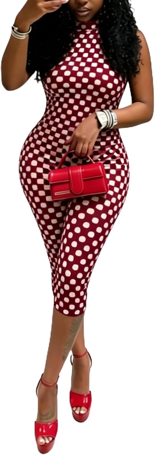 🔵 BOKITECAO – Combinaison femme dos nu à pois, col américain et coupe moulante style corsaire