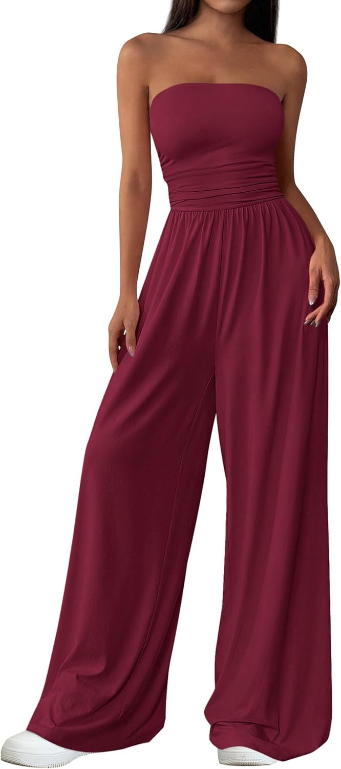 PRETTYGARDEN – Combinaison Femme Bustier Sans Bretelles, Taille Haute & Pantalon Large – Chic Vacances