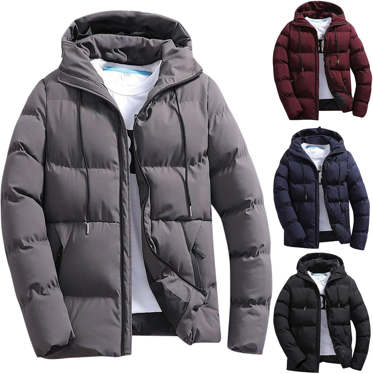 Doudoune Homme Hiver Slim Fit à Capuche – Parka Chaude Zippée & Grande Taille